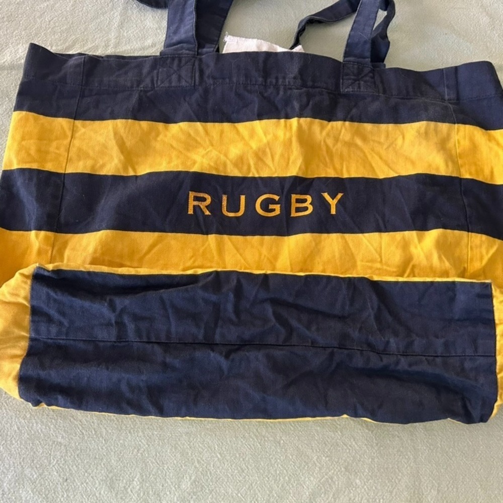 Vintage Rugby by Ralph Lauren Canvas Tote Bag Navy Yellow Stripes Logo - Picture 6 of 15